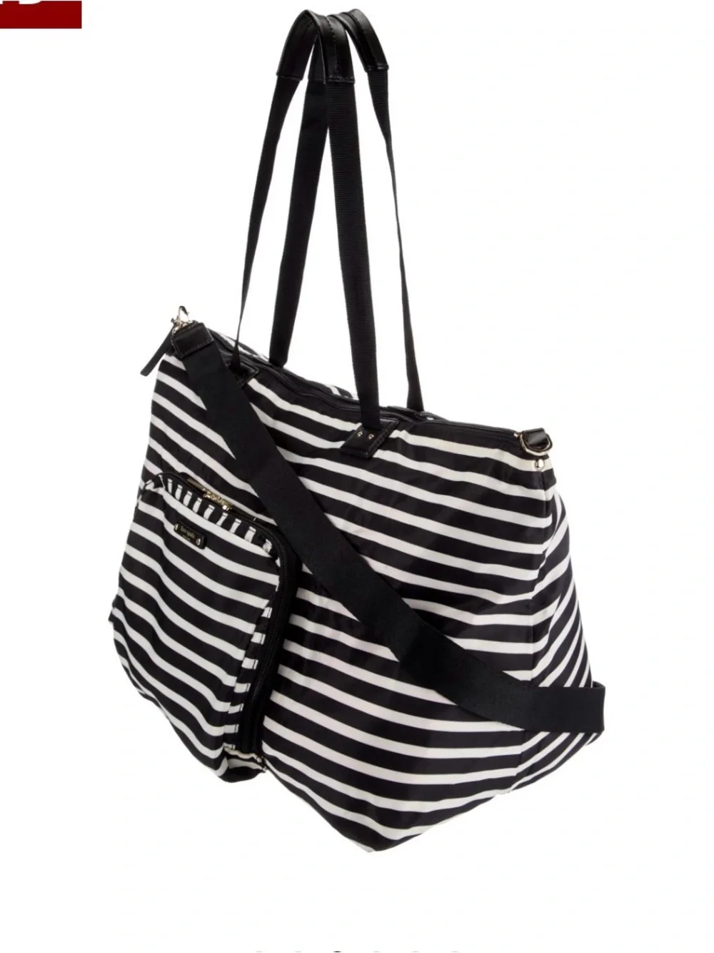 kate spade Watson Lane Lyla Black & White Stripes Nylon Packable Weekender Bag